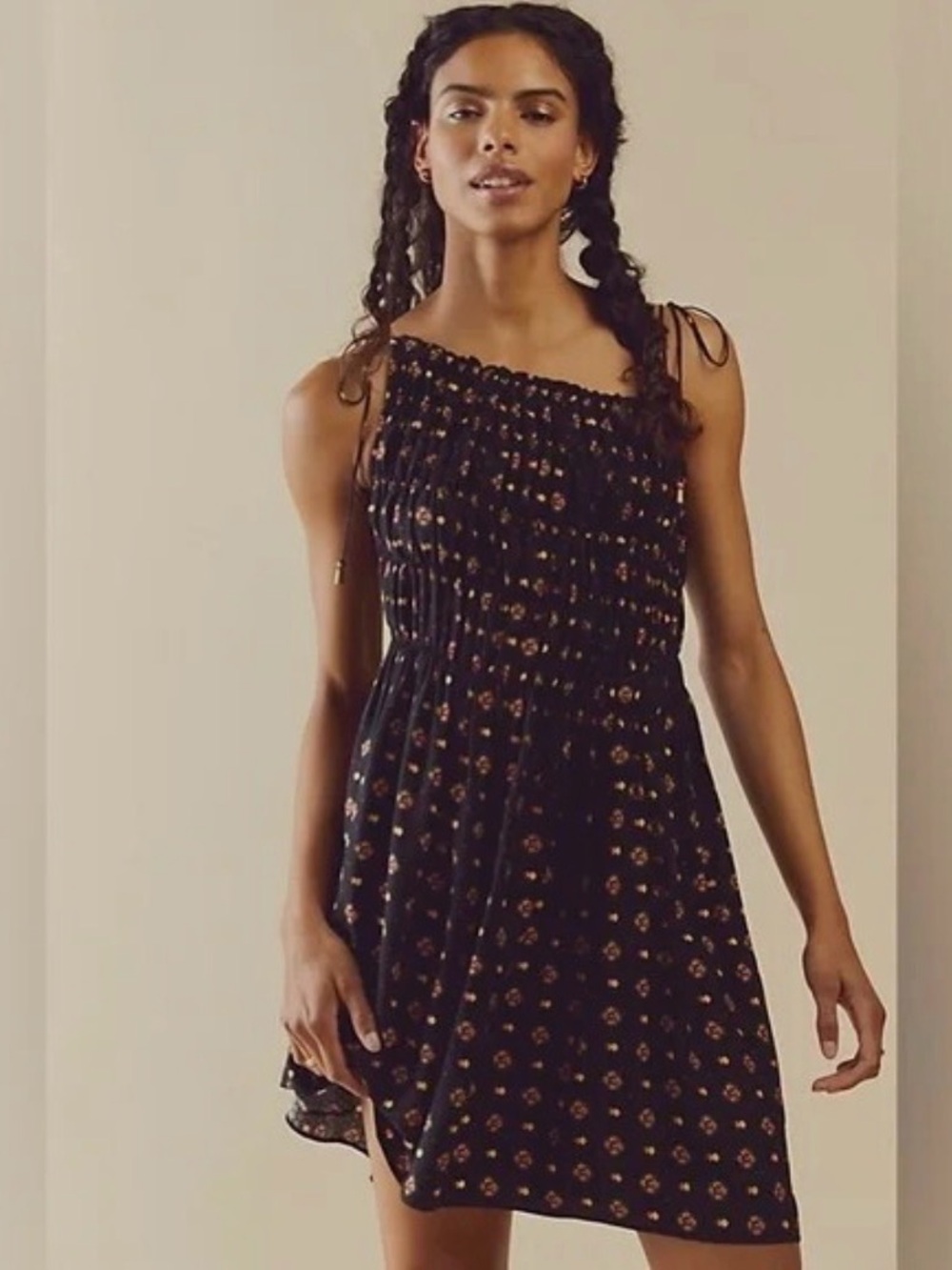 Free People Clamentina Mini Black Floral Dress Size L